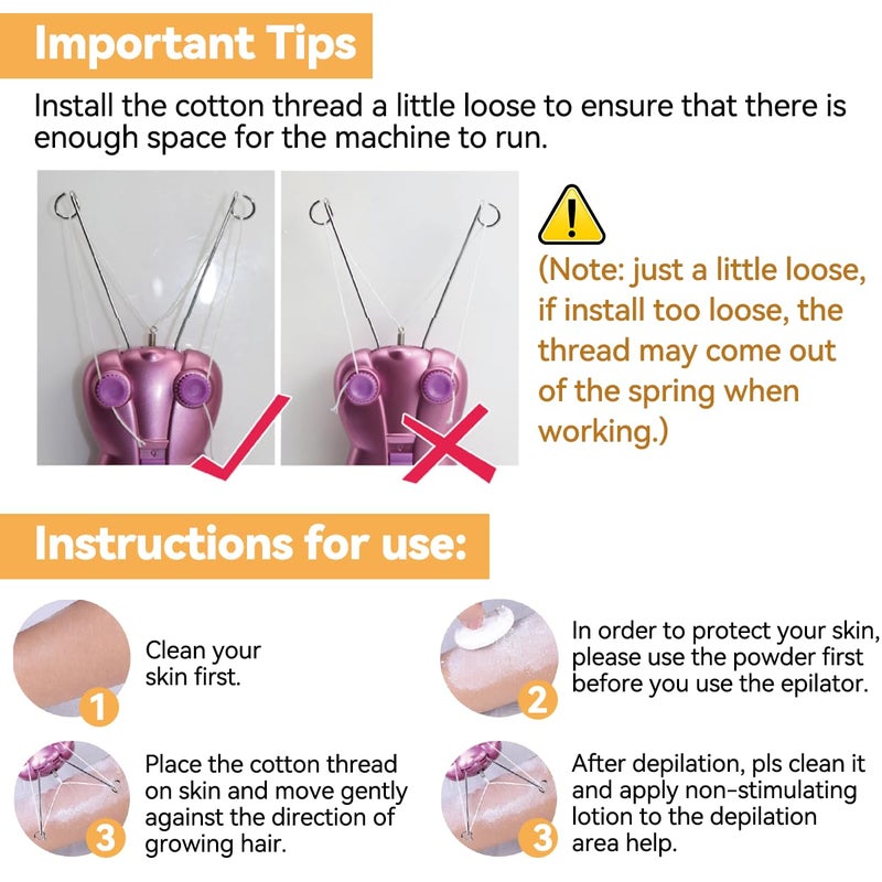 EC VISION Electric Women Facial Hair Remover, EC VISION Ladies Beauty Epilator Trimmer Facial Cotton Threading Hair Shaver (Pink) - Image 4